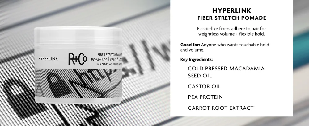 R+Co Hyperlink Fiber Stretch Pomade | Weightless Volume + Flexible Hold + Shine | Vegan + Cruelty-Free | 2 Oz - hyperlink fiber stretch pomade