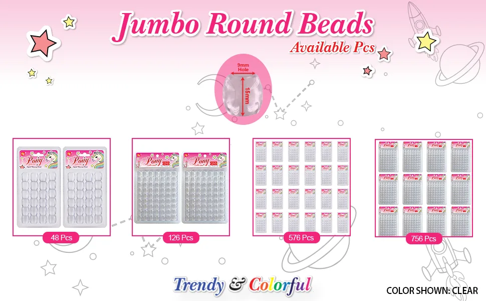 48 Pcs Beads Jewelry Making Kit DIY Hair Braiding Bracelet Ornaments Crafts Jumbo Round Pony (Clear) - bead