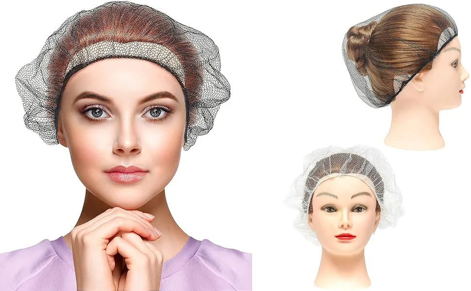 20pcs Disposable Bouffant Hair Net Caps Stretchable Nylon Hairnets for Food Service Kitchen Hair Salon (Black) - DisposableStretchable Nylon Hairnets,Disposable Nonwoven Bouffant Cap