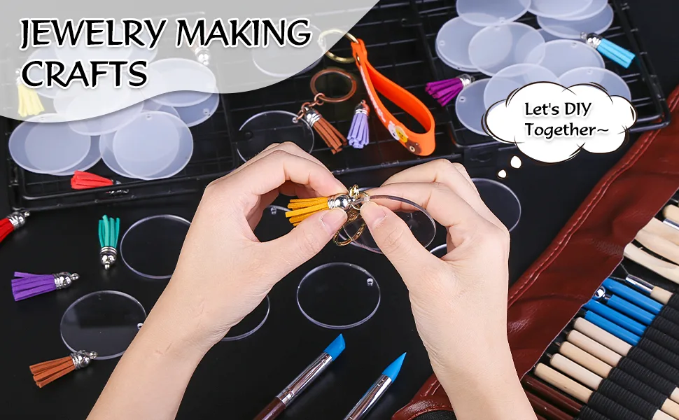 120 pcs Acrylic Keychain Blank with Key Rings: Tassels Key Chain for Craft Bulk Keychain Rings Acrylic Keychain Blanks Rings Key Chain Kit Silver - product information 2