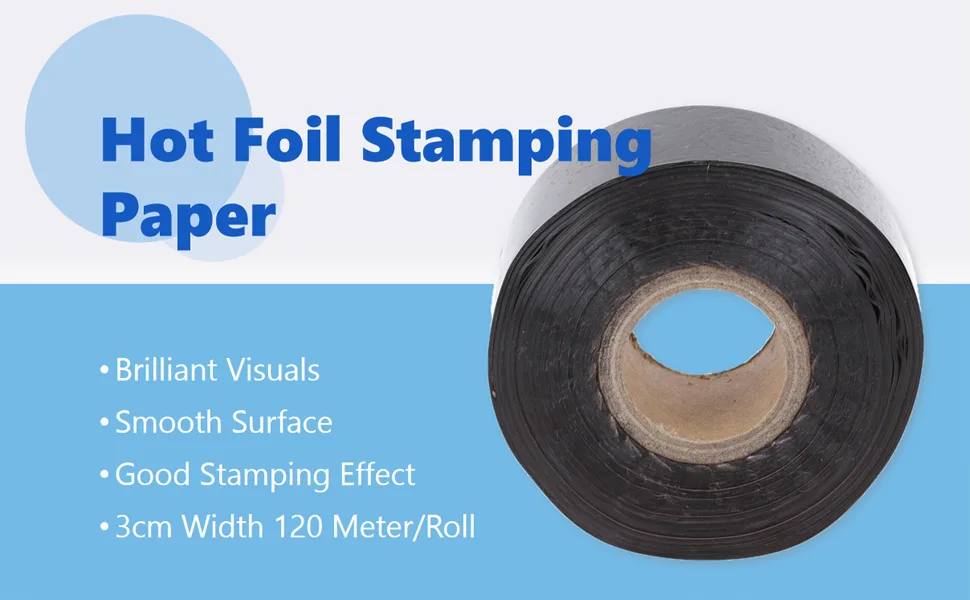 Hot Foil Stamping Paper  3cm Width 120 Meter/Roll  Good Stamping Effect Suitable for Hot Stamping of Paper/Leather/Plastic/Wood/Cloth(Black) - Zunate