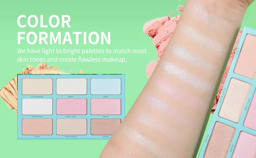 Docolor Highlighter Palette 9 Colors Tropical Highlighter Makeup Palette Metallic Shimmer Highlight Powder Palette Kit  Face Illuminator Makeup Palette - glow bronzer highlighter powder set,bronzer and highlighter palette