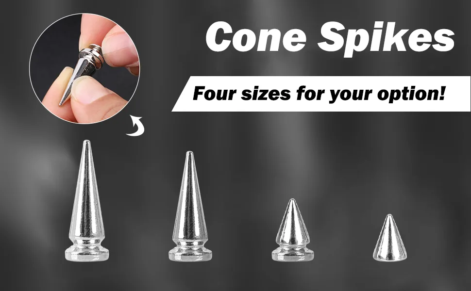 200 Sets Silver Cone Spikes Multiple Sizes Screw Back Studs Punk Rock Bullet Rivets for DIY Clothing Leather Craft - CSXYC002-2