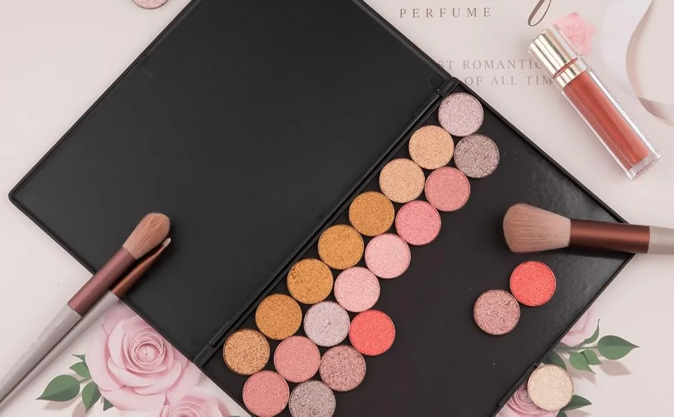 Allwon Large Empty Magnetic Plastic Eyeshadow Makeup Palette with 15Pcs Adhesive Empty Palette Metal Stickers for Eyeshadow Lipstick Blush Powder - empty palette
