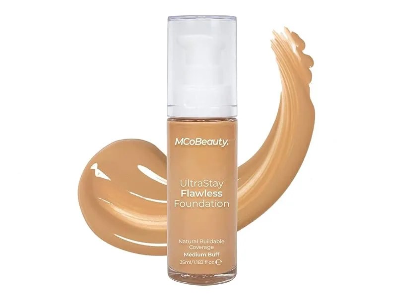 MCoBeauty Ultrastay Flawless Foundation - Corrects Skin Tone And Blurs Imperfections - Lightweight  Buildable Coverage - Hydrates And Nourishes - Luminous Complexion - Liquid - Medium Buff - 1 Oz buff shade - B09468KSQW