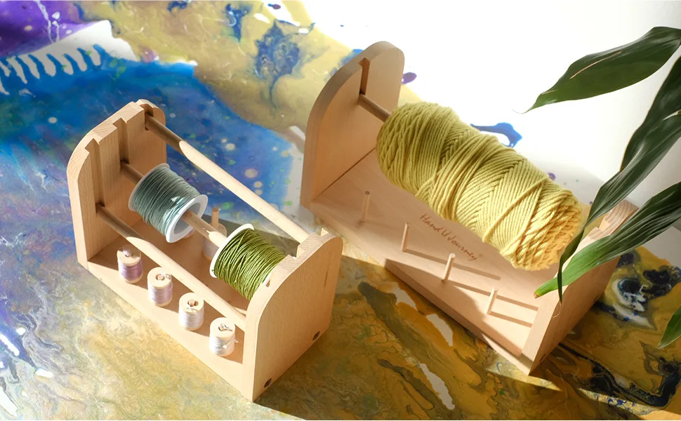 HAND U JOURNEY Wooden Spools Holder with 3 Thread Spool/Multifunctional Beech Thread Rack Organizer for Macrame Weaving Cord/String  Sewing Threads or Wool Yarn Middle - spools holder