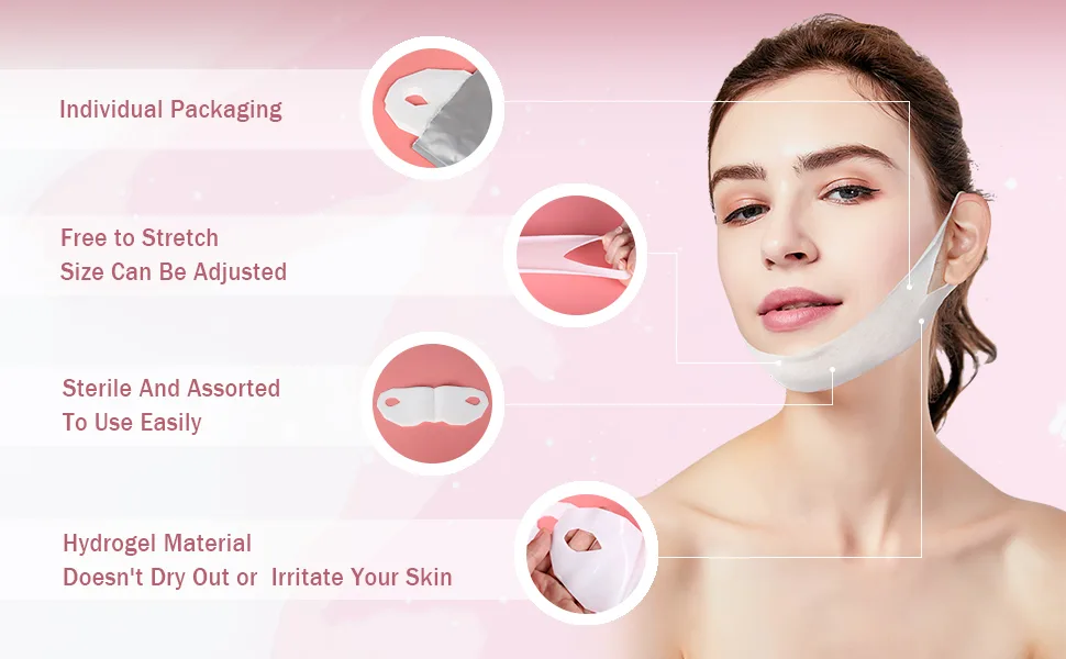 V Line Lifting Mask Double Chin Mask Chin Lifter For Double Chin V Shaped Slimming Face Mask 6 Pcs pink - chin strap