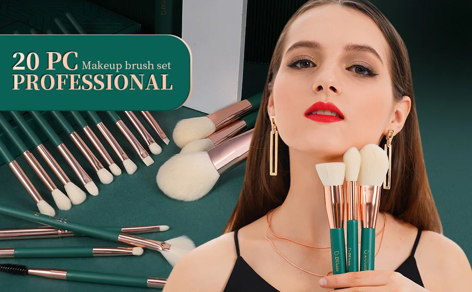 DUcare Makeup Brushes Professional 20Pcs Green Makeup Brush set with Silicone Face Mask Brush Kabuki Foundation Blending Powder Blush Concealers Eyeshadows Brushes - product information 23