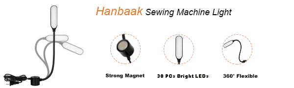 Hanbaak Sewing Machine Light  Magnetic Base LED Work Light with Flexible Gooseneck for Sewing Machine Drill Presses Craft Workbenches Lathes - sewing machine light