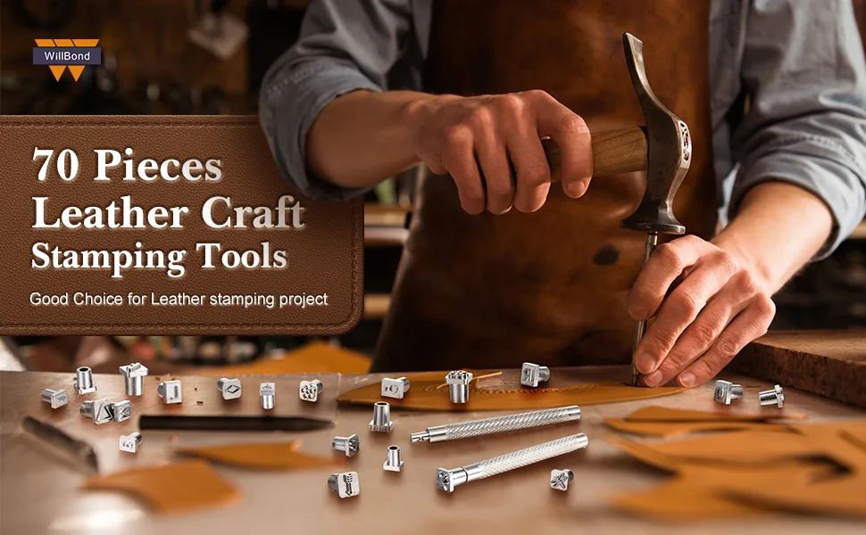 70 Pieces Leather Craft Stamping Tools Include 68 Pieces Alphabet  Number and Pattern Leather Craft Stamps  2 Pieces Leather Punch Tools - product information 1