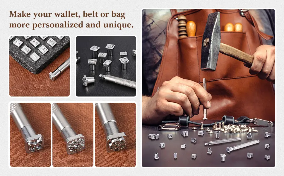 70 Pieces Leather Craft Stamping Tools Include 68 Pieces Alphabet  Number and Pattern Leather Craft Stamps  2 Pieces Leather Punch Tools - product information 5