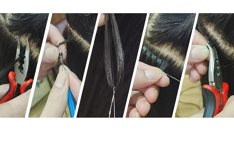 konovo Microlinks Hair Extensions Kit  Professional Tools with Hair Extension Pliers  Bead Threader  Micro Links Silicone Rings Bead 400PCS - Special oxidation