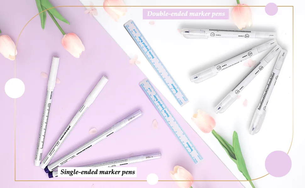 4 Pieces Skin Marker Pen Eyebrow Marker Pen Tools Microblading Accessories Marker Pen for Makeup (White  Purple Single Head) 4 Piece Set White  Purple - Marker pens