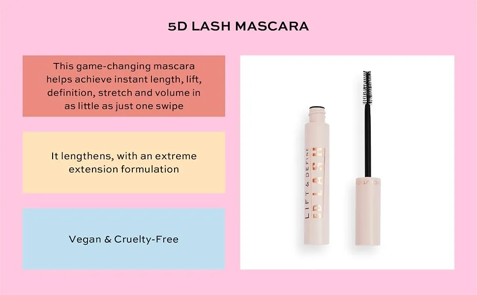 Makeup Revolution 5D Lash Mascara  Black Mascara for Volume & Length  False Lash Effect  Rebuild Weak Lashes  Vegan & Cruelty Free  0.47fl.oz/14ml - Revolution 5D Lash Mascara