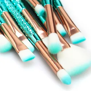 11PCS Makeup Brushes Set with Colorful Fish Tail Handle  Foundation Eyebrow Eyeliner Blush Cosmetic Concealer Brushes Women Girl Cute Make Up Tool Set - Makeup Brushes