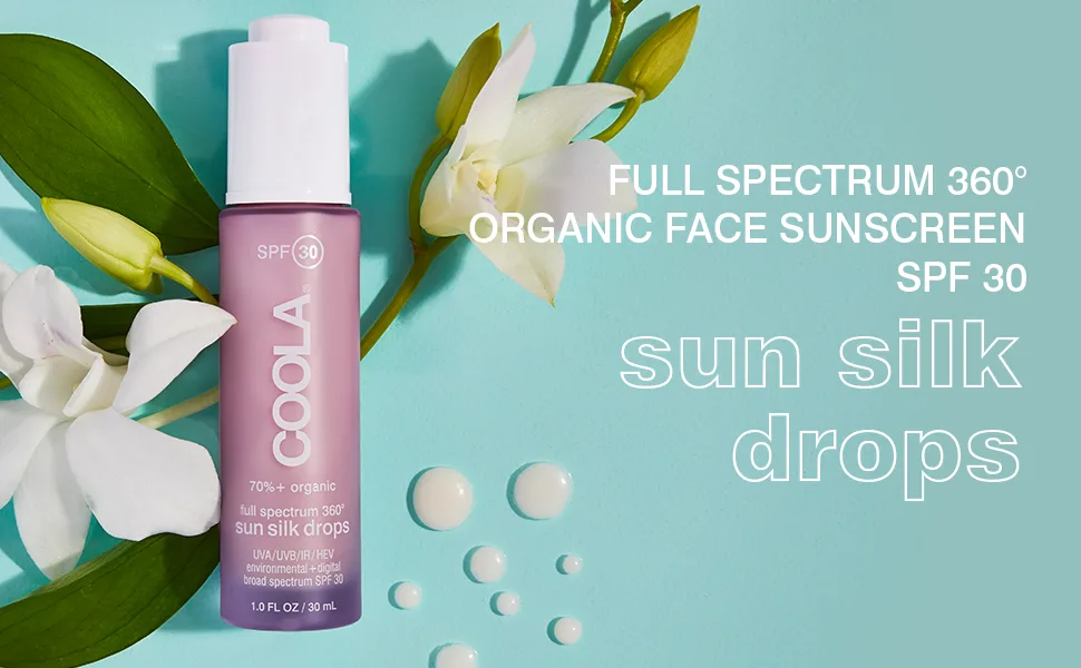 COOLA Organic Sun Silk Drops and Face Moisturizer with SPF 30  Dermatologist Tested Sunscreen with Plant-Derived BlueScreen Digital De-Stress Technology  1 Fl Oz - full spectrum 360 sun silk drops
