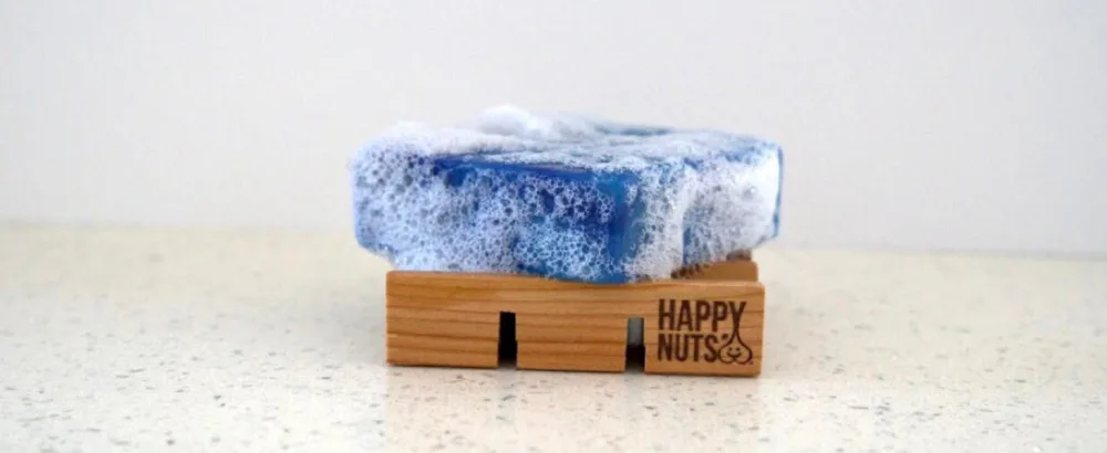 HAPPY NUTS Man Slab Natural Soap for Men | Handmade in USA | Men's Bar Soap 5oz (Naughty List) - soap dish