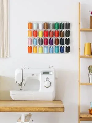 HAITARL 4 Set of Sewing Thread Organizer Wall-Mounted Metal Thread Rack 32-Spool Thread Holder with Hanging Hooks for Organizing Threads White - 300 x 400