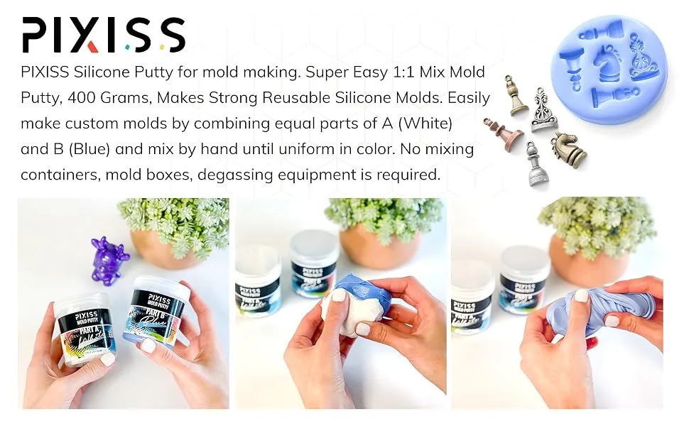 Mold Putty Silicone Mold Making Kit  Super Easy 1:1 Mix Mold Putty  3/4 Lb (400 Grams)  Makes Strong Reusable Silicone Molds - PIXISS