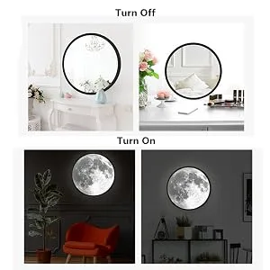 HTNDAYHE Magic Moon Mirror Illuminated Moon Mirror  Makeup Mirror Lunar Luminous Mirror with 3 Brightness Lights  Moon Magic Mirror Decoration Night Light Mirror Turns to Illuminated Moon (9.83) - Magic Moon Mirror