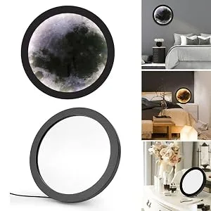HTNDAYHE Magic Moon Mirror Illuminated Moon Mirror  Makeup Mirror Lunar Luminous Mirror with 3 Brightness Lights  Moon Magic Mirror Decoration Night Light Mirror Turns to Illuminated Moon (9.83) - Magic Moon Mirror
