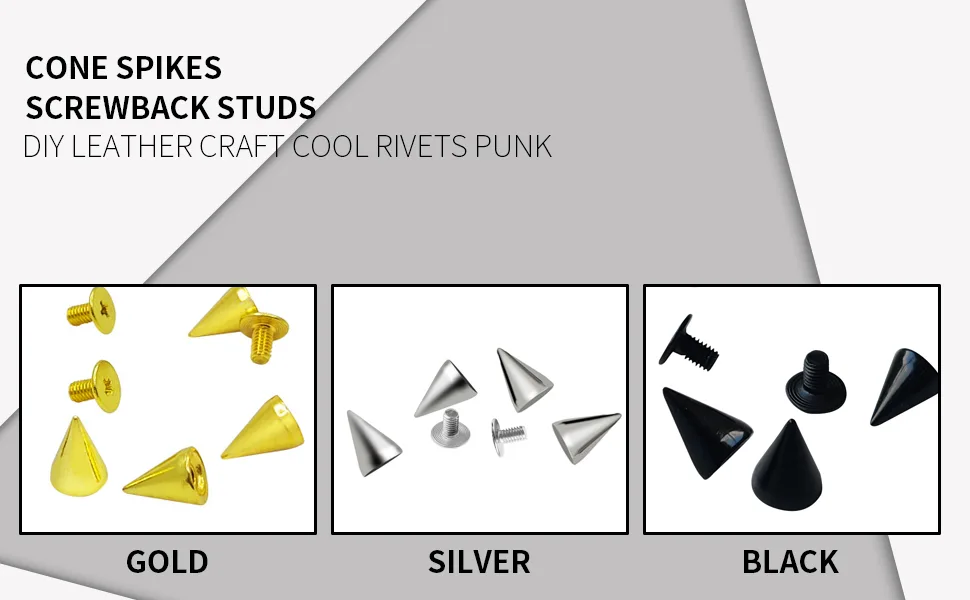zhuohai 100 Pairs Cone Spikes Screwback Studs  Cone Silver Studs and Spikes Punk  DIY Leather Craft Cool Rivets Punk(7X10mm) - Cone Spikes Screwback Studs