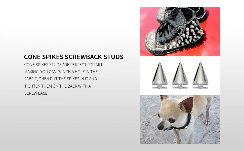 zhuohai 100 Pairs Cone Spikes Screwback Studs  Cone Silver Studs and Spikes Punk  DIY Leather Craft Cool Rivets Punk(7X10mm) - Our punk