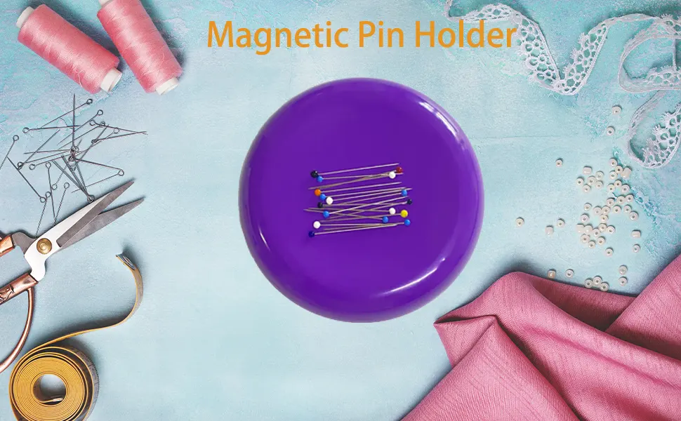 Dolstar Magnetic Pin Cushion with 100 Plastic Head Pins  Magnetic Pins Holder for Sewing Quilting (Purple) - magnetic pin holder