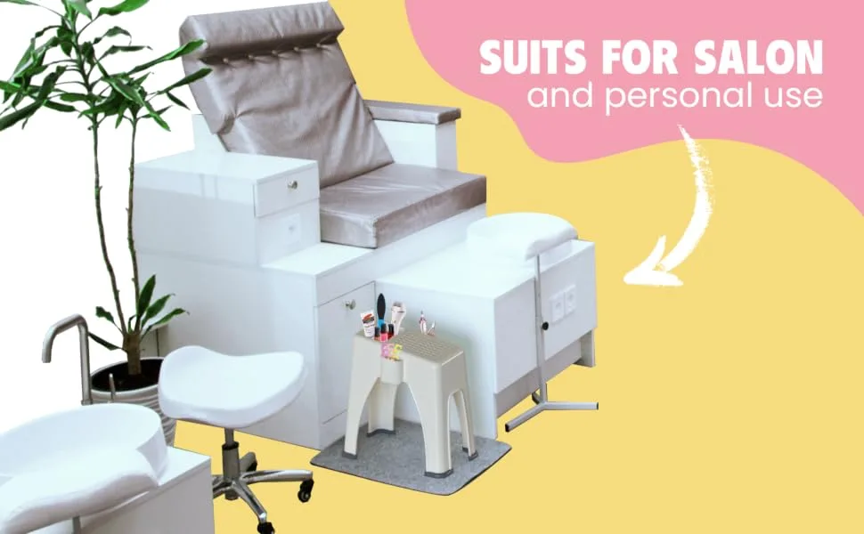 Skywin Pedicure Foot Rest - Non-Slip Salon Step  Side and Back Pockets holds Pedicure Essentials  9 x 7 x 10 inches (BEIGE) - product information 5