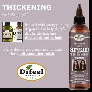 Difeel 99% Premium Natural Hair Oil Blend- Thickening with Argan Oil 8 oz. - Description