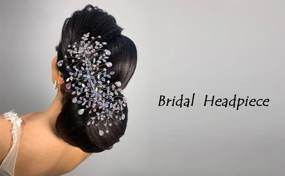 GAODESI Wedding Headband Bridal Hair Pieces Silver Rhinestone Hair Side Comb Hair Accessories for Womens(Left) silver left - multicolor