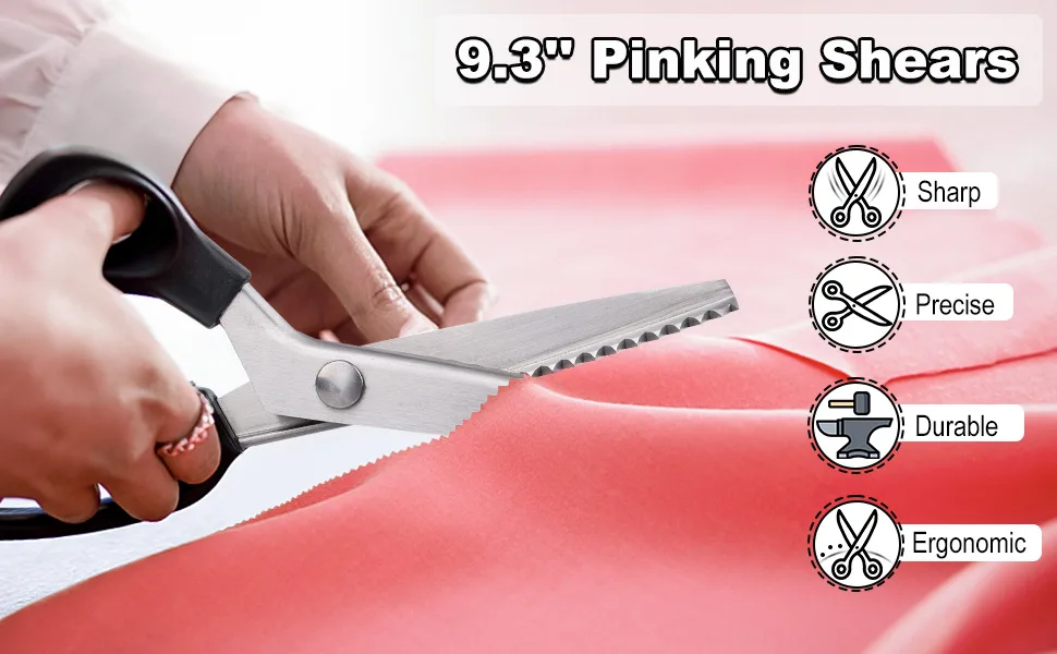 SEBIDER Sewing Pinking Shears for Fabric 9.3 Dressmaking Zig Zag Crafts Scissors Decorative Edge Sewing Quilting Kit with Seam Rippers Sewing Clips Thread Snips Tape Measure(10pcs) - Pinking shears