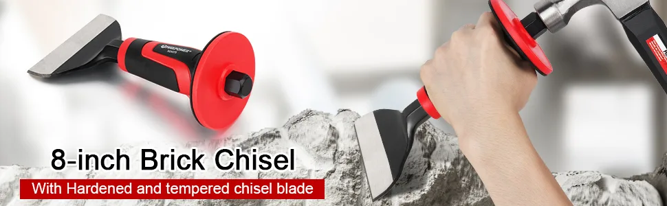 MAXPOWER 3PCS Masonry Chisel Set  11 inch Point Chisel and Flat Chisel  8 inch Brick Chisel  Tile Chisel Concrete Chisel with Thickness Hand Guard - Brick Chisel