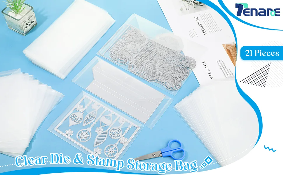 21 Pieces Clear Stamp and Die Storage Pockets Die Cut Storage Bag Scrapbooking Storage Die Storage Envelopes for DIY Card Making (5 x 7 Inch) - product information 1