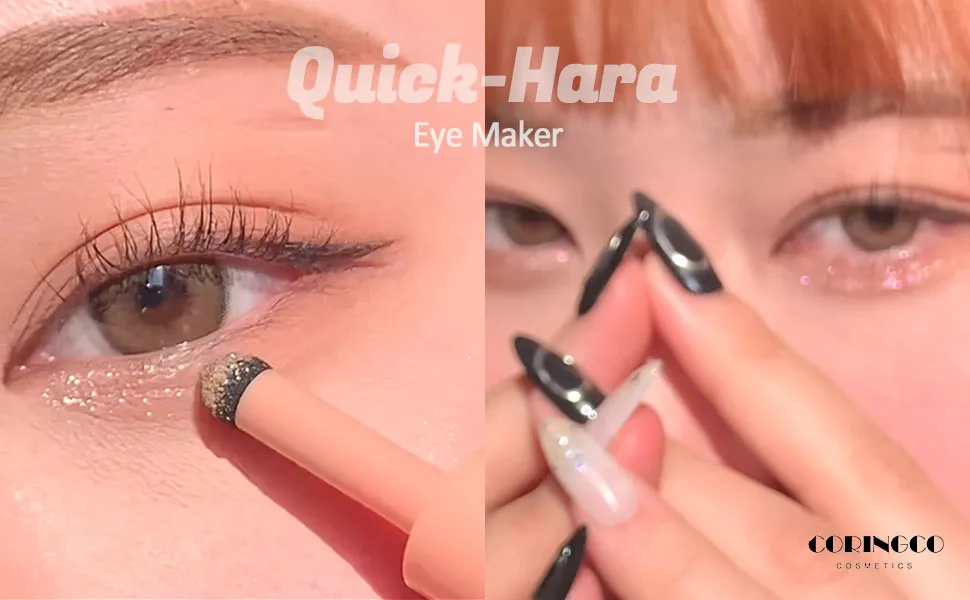 CORINGCO Shimmer Glitter Eye Maker Volume Eyeshadow Stick Quick-Hara Glitter Eye Makeup K-Beauty 02 Dazzling Noon Long Lasting Sparkle Glow Light - Quick-hara_970
