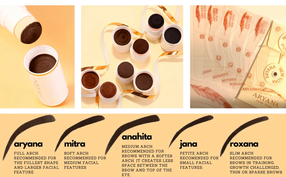ARYANA NEW YORK Eyebrow Stamp Stencil Kit | Waterproof Brow Pomade Stamp and Shaping Kit - 1 Step brow Stamp On Eyebrows for Perfect Brow | Reusable Brow Stencil (Chocolate) - stencils
