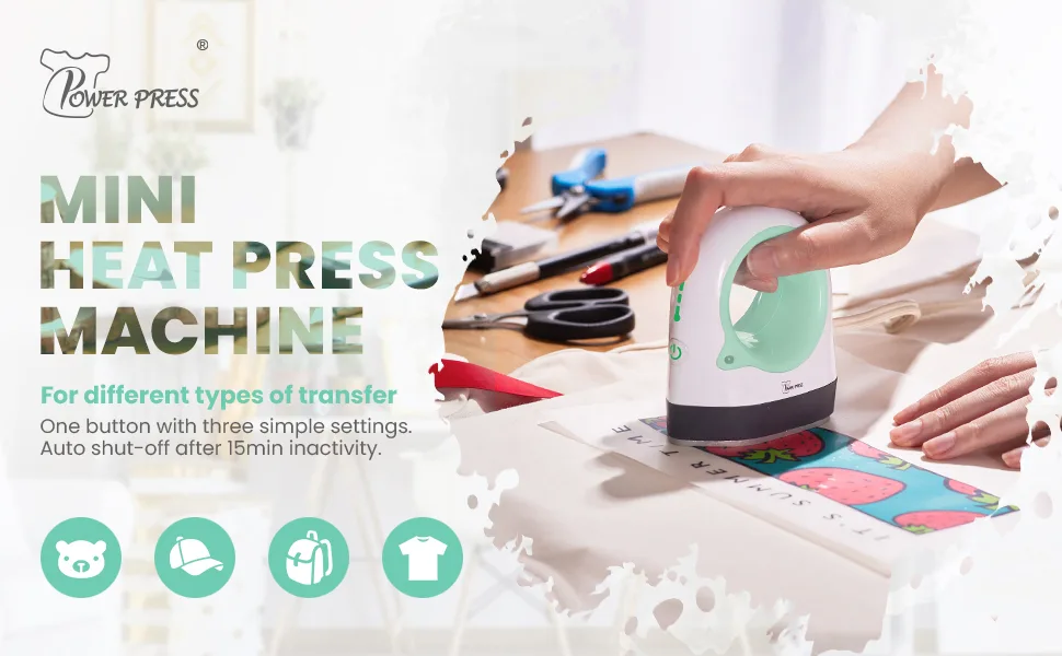 PowerPress Mini Heat Press Machine  Portable Heat Press Easy for T-Shirts  Shoes  Hats  Small Iron-on Vinyl Projects (Mint Green) - product information 1