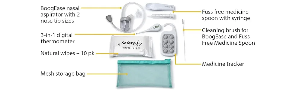 Safety 1st Sick Day Survival Kit  BoogEase Nasal Aspirator with 2 Nose tip Sizes  Grey - Features