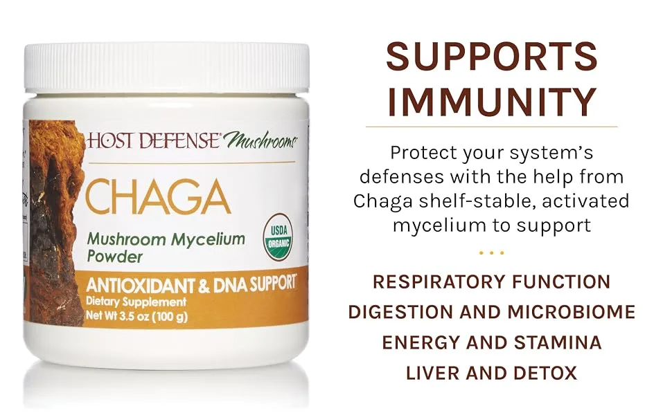 Host Defense  Chaga Powder  Antioxidant Support  Mushroom Supplement  3.5 oz  Plain - The smart mushroom. Protect your system