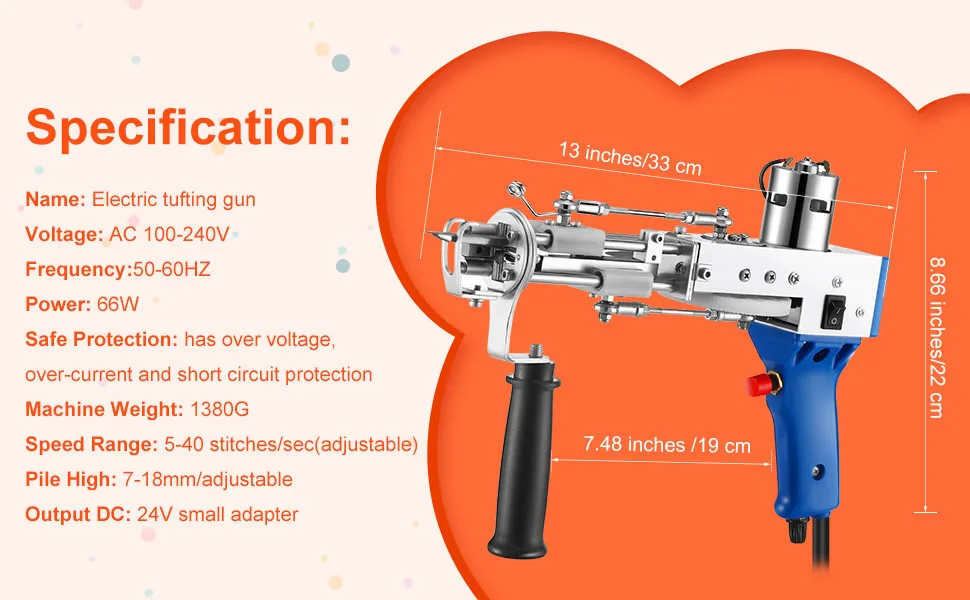 Cut Pile Rug Tufting Gun Loop Tufting Gun 100V-240V Rug Gun Electric Carpet Weaving Flocking Machine Hand Held Punch Tools Embroidery Machine (Blue) - product information 2
