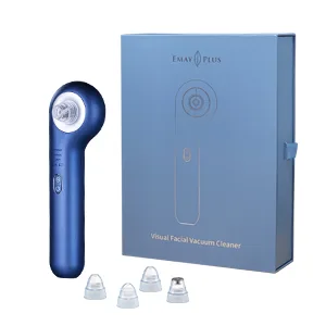 Emay Plus Visual Facial Blackhead Vacuum Cleaner with Cooling and Heating Compress Functions  10X Real Time Camera Monitoring Pore Cleaner with 4 Interchangeable Heads - Gift pack