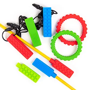 Stages Sensory Builder: Circle Necklace (Pink) for Sensory and Oral Motor Stimulation  Teething  Calming  and Focus - Brick texture necklaces, pencil toppers, and bracelets