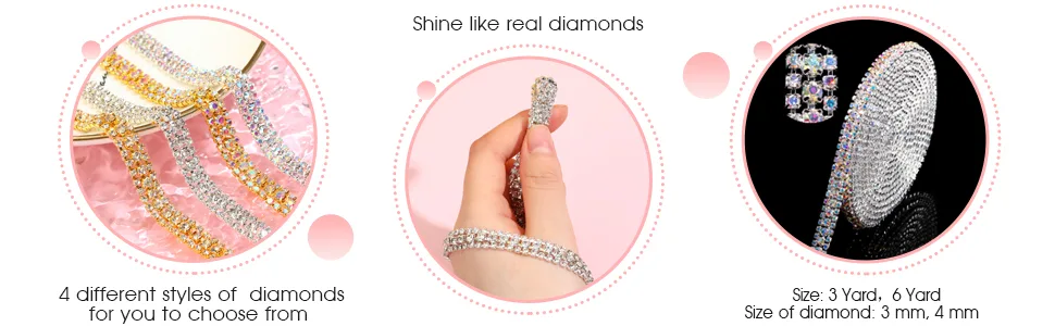 3 Rows Crystal Rhinestone Close Chain Trim for Crafts (White Rhinestone with Silver Base 6 Yard x 0.35 Inch) White Rhinestone with Silver Base 6 Yard - product information 2