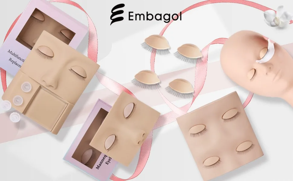 Embagol 2 Pairs Replaced Eyelids Makeup for Training Head Removable Realistic Eyelids Eyelash Training Practice Soft-Touch Rubbe - product information 4
