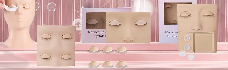 Embagol 2 Pairs Replaced Eyelids Makeup for Training Head Removable Realistic Eyelids Eyelash Training Practice Soft-Touch Rubbe - product information 7