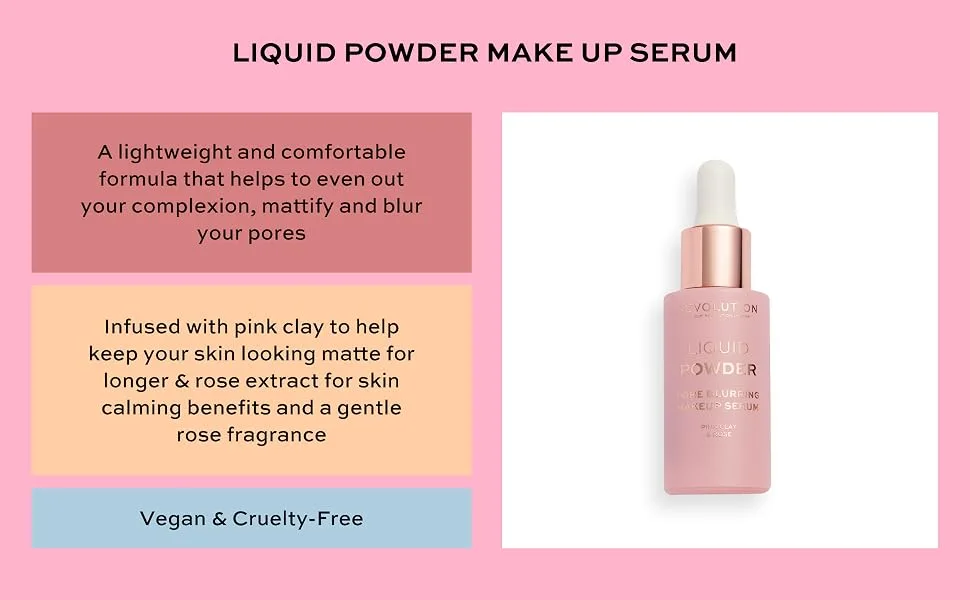 Revolution Liquid Powder Make Up Serum  Pore Minimizer Cream  Removes Shine & Reduces Pores  0.64fl.oz/19ml - Liquid Powder Make Up Serum
