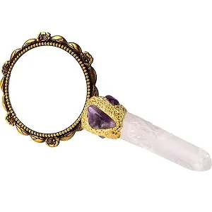 AMOYSTONE Purple Handheld Mirrors Mini Makeup Mirror with Plated Tourmaline Handle Decorative Girls Makeup Mirrors Gift for Mom Amethyst - mirror