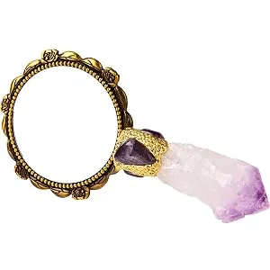 AMOYSTONE Purple Handheld Mirrors Mini Makeup Mirror with Plated Tourmaline Handle Decorative Girls Makeup Mirrors Gift for Mom Amethyst - mirror