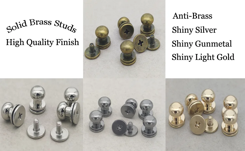 Denailey 12 Sets Solid Brass Round Head Button Stud Screw Leather Rivet Chicago Screws Button Rivets for Leather Craft Belt Wallet Handbag Repairs Decoration (Round Head Size 8mm  Shiny Light Gold) Round head size 8mm Sh... - 8MM studs