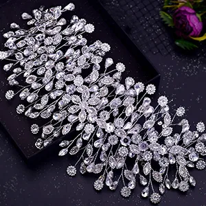 GAODESI Wedding Headband Bridal Hair Pieces Rhinestone Hair Accessories for Brides(Silver) - hand